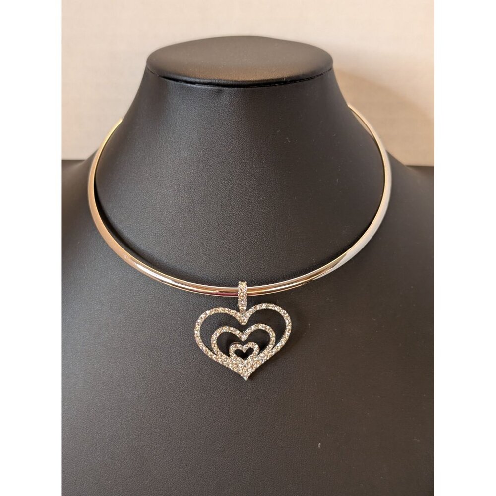 Triple Crystal Hearts by Nolan Miller Pendant & Silver Choker Necklace Dynasty